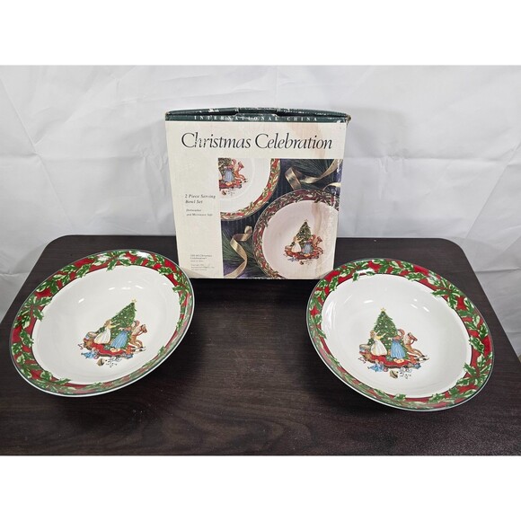 Bob Timberlake Christmas Celebration Serving Bowls Set of 2 Intl China 1994 - Picture 1 of 6